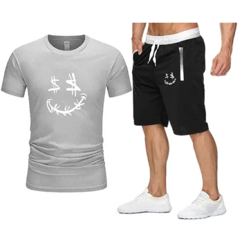 Balta Pinigų Veidą Spausdinimo Negabaritinių marškinėliai 2021 Streetwear Vyrų Hip-Hop Prekės ženklas Nustato vyriški Drabužiai Vasaros Paplūdimio Šortai Tracksuit 175087