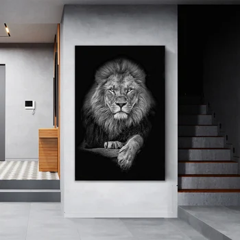 Baltos ir Juodos spalvos Liūtas Gyvūnų Sienų Tapybos Cuadros Para El Hogar Plakatai, Drobė Spausdina Kambarį Namų Dekoro Pritaikyti Tapyba 136494