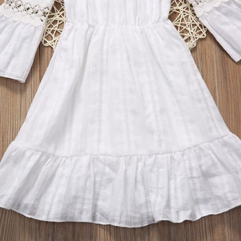 Bamblys Vaikams Baby Girl Vasaros Suknelė Off Peties Balta Nėrinių Suknelė Princesė Merginos Ilga Suknelė Vaikų Drabužius 2-7Y