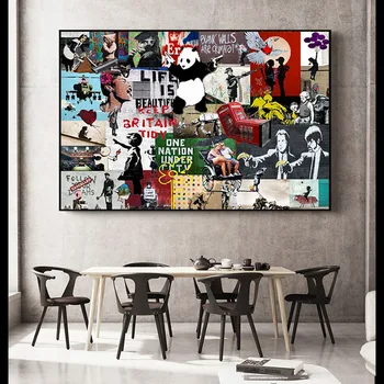 Banksy Grafiti Koliažas Art Pop Drobės Tapybos Plakatai ir Spausdina Cuadros Sienos Meno Nuotrauką Kambarį Namo Apdaila 80508