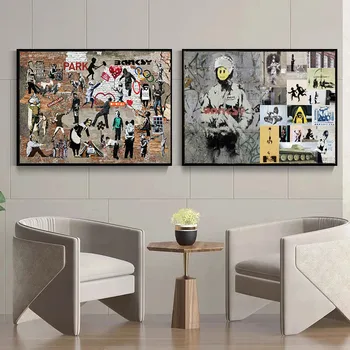 Banksy grafiti Spalvos Drobė, Tapyba, Plakatų ir grafikos Abstrakčiai Freskos Nuotraukas Kambarį Namų Dekoro