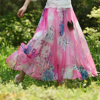 BeeHouse faldas estetinės moterų sijonai šifono gėlių spódnica damska spodnica boho sijonas falda larga saias mulher faldas2021 111665