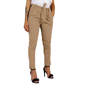 Biuro Panele Juodas Kostiumas Kelnės Su Diržo Moterų Aukšto Juosmens Kietos Ilgos Kelnės Mados Kišenių Kelnės Kelnės Pantalones Naujas 118221