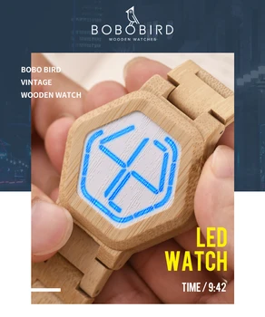 BOBO PAUKŠČIŲ LED Mediniai vyriški Laikrodžiai Unikalus Skaitmeninis Žiūrėti Naktinio Matymo Kvarcinis Laikrodis relogio masculino JAV sandėlyje 32524