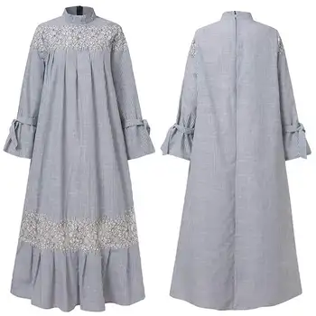 Bohemijos Vasaros Suknelė Vintage Atvartas Kaklo, ilgomis Rankovėmis Šalis Suknelės Prarasti Sundress 2021 VONDA Femme Atsitiktinis Vestidos