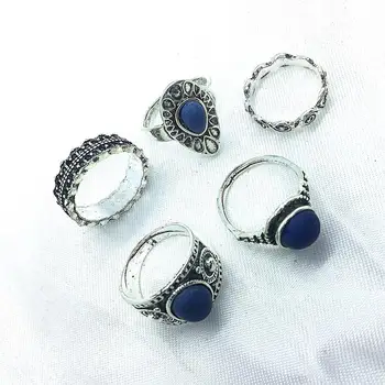 Boho Vintage Blue Gem Karka Žiedų Rinkinys Moterims Piršto Žiedą Moterų Bohemijos Žiedas Mados Juvelyrika Dovana 193475