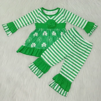 Boutique mergina 2020 naujausią aprangą ilgomis rankovėmis 2 vnt nustatyti ankstyvos vaikystės mergina drabužius mergina St. Patrick ' s Day komplektus su juostelėmis