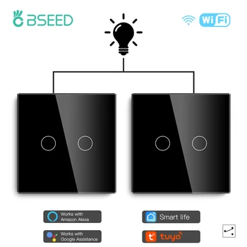 BSEED 2Packs LED Šviesos Touch Perjunkite Wi-fi 2Gang 1/2/3way Smart Sienos Jungiklis Wireless Wifi Alexa Jungiklio, Smart Gyvenimo Tuya APP Kontrolės 145629