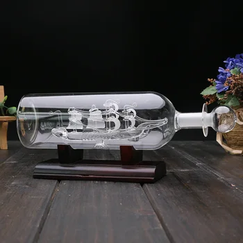 Burlaivis Nutolimas Buteliuke Su Mediniais 3D Dekoratyvines Stiklo Papuošalas Laivo Vyno Butelis 24x10.2cm Namų Puošybai Kambario Dekoro 163269