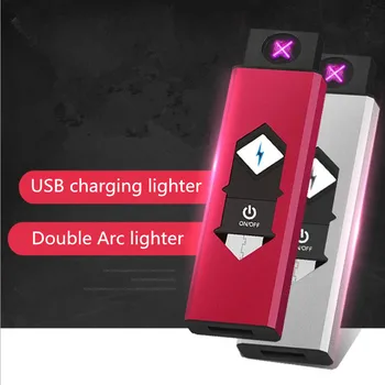 Creative USB įkrovimas Cigarečių degiklio Įkrovimo dvigubo Kampo Elektroninių lengvesni Vėjo flameless Super žiebtuvėliai vyras
