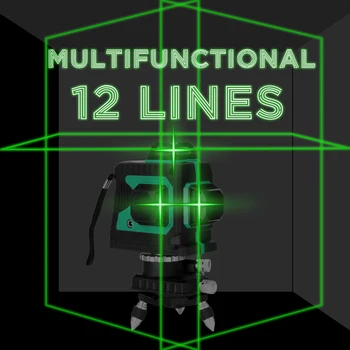 Daugiafunkcinis 3D 12 Linijų Lazerio Lygiu Priemonė, Vertikalios Horizontalios Linijos su 3° Savaime išsilyginantis Funkcija