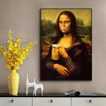 Drobė, Tapyba Klaidingą Įdomus Mona Lisa Gerti Alaus Plakatai ir Spausdina Sienos Meno Nuotrauką Kambarį Šiuolaikinio Namų Dekoro 118739