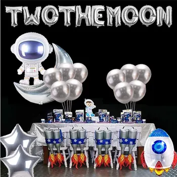 Du Mėnulio Balionai,2 Mėnulis Gimtadienio Reklama Kūdikių 2-ojo Gimtadienio Kosmosą Astronautas Robotas NSO Tema Šalis 6833