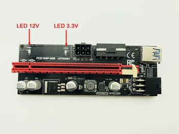 Dviguba LED VER009S PCI-E Riser 009S PCI Express Stove Kortelės 1X iki 16X 0.6 M USB 3.0 Kabelį 6Pin IDE Molex Maitinimo BTC Miner Kasyba