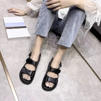 Dydis 35-40 Dizaineris Velcro Sandalai Moterims 2021 Prabangos Prekės Oda Vasarą Ponios Butas Batai Zapatos De Mujer
