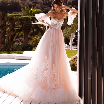 Eightree Boho Rožinė Vestuvių Suknelės Derlius Nuimamas Rankovės Nuotakos Suknelė 2021 Nėrinių Vestuvių Suknelės Derliaus Vestidos de Noivas 159433