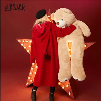 ELFSACK Kalėdų Red Bear Siuvinėjimas, Mezgimas Atsitiktinis Suknelė Moterims,2021 M. Žiemos ELF Derliaus Plaukų Kamuolys Raišteliu Moteriška Šalis Suknelės 18800
