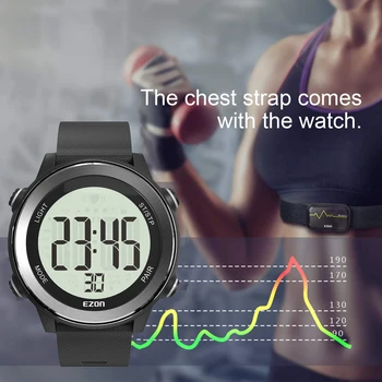 EZON T057 Skaitmeninis Žiūrėti Vandeniui Signalizacijos Kalorijų Veikia laikrodis Su Širdies ritmo Diržas Fitneso Veikia LED 50M Bluetooth Prekės