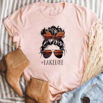 Ežeras Gyvenimo Moterų Marškinėliai, Juokingi Akiniai Atsitiktinis Moterų Tee Lankelis Motinos Galvos Spausdinimo T-shirt ankštų Paauglių mergaičių Hipster Viršūnės 54306