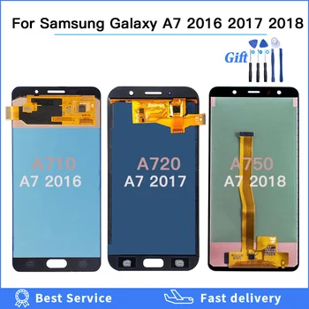 Galima reguliuoti ryškumą LCD Samsung Galaxy A7 2018 M. 2016 m. 2017 A750 A720 A710 LCD Ekranas Jutiklinis Ekranas skaitmeninis keitiklis Asamblėjos +Įrankiai 19142