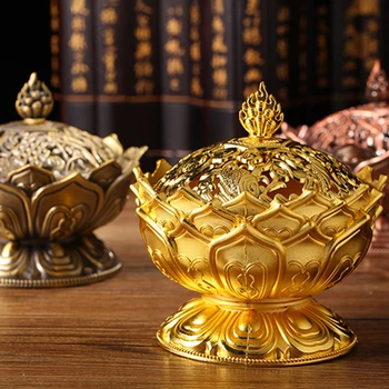Galvanizavimo aukso cinko lydinys lotus smilkalų degiklis Budistų laikiklis nešiojamų porceliano smilkalų degiklis padengti namų puošybai 135484