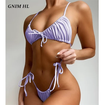 GNIM Seksualus Kietas Raišteliu Thong Bikini Komplektas 2021 M. Vasaros maudymosi Kostiumėliai Moterims, 2 vnt Tvarstis Brazilijos maudymosi kostiumėlį Moteris Apynasrio Biquini 108775