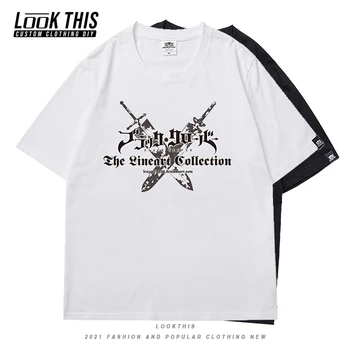 Gotikos Anime Black Dobilų Harajuku Gatvėje 2021 Summrt Vyrų Prarasti Minkštas marškinėliai Negabaritinių T-shirt mens Laiškas Spausdinti Viršūnes & Tees 85525