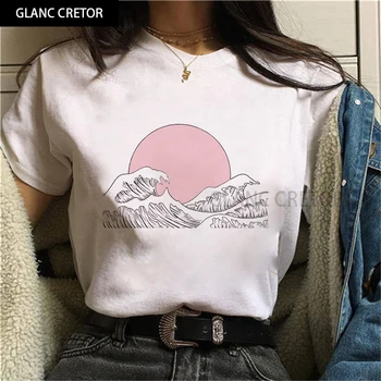 Gražus saulės spausdinti Harajuku Viršūnes Tee Mielas Trumpas Rankovės gyvūnų marškinėlius Moterų Tshirts marškinėliai moterims 90-ųjų Grafinis T-shirt