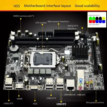 H55 Plokštė LGA1156 DDR3 Palaiko 8G SATA2.0 PCI-E X16, skirtas LGA1156 Serverio Serija 160296
