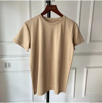 HAN trumparankoviai marškinėliai moterims vasaros naują stilių paprasta ir išplėstinė prasme pagrindinių kelių spalvų apvalios kaklo grynos medvilnės 88035