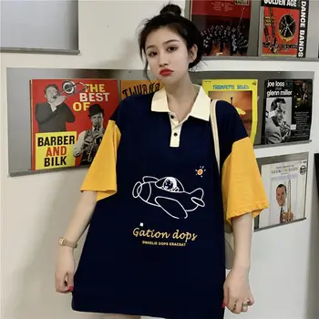 Harajpoo Moterys T-Shirt 2021 M. Vasarą korėjos INS Madinga Harajuku Stilių, Spalvų Dizainas Prarasti Atsitiktinis Japonijos Atvartas, Puloveriai 83232