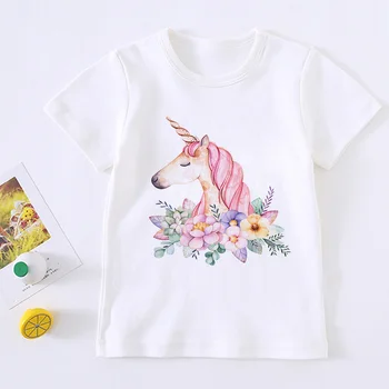 Harajuku Korėjos Dizainas, Apvalios Kaklo Baby Boy Marškinėliai Mados Mielas Vienaragis Mergina Marškinėliai Vaikų Vaivorykštė Arklių Cartoon Kids Marškinėliai
