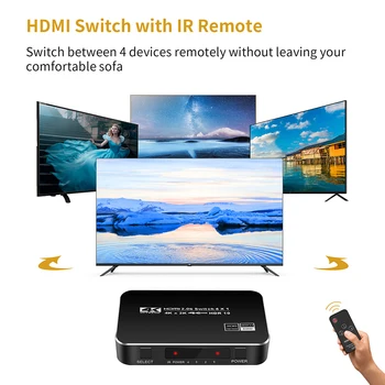 HDMI 2.0 Jungiklis HDR 4K 60Hz HDMI Switcher 4 in 1 su nuotolinio HDMI jungiklis splitter už PS5 PS4 pro 