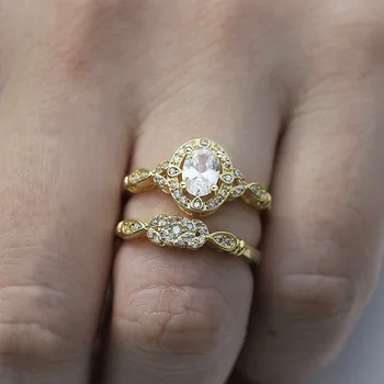 Huitan Elegantiškas Aukso Spalvos Vestuvinius Žiedas Rinkiniai Prabangių Sužadėtuvių, Vestuvių Žiedai Moterų Šiuolaikinės Nuotakos Aksesuarai Dovanos Žiedas 171862