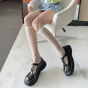 Ins-Ultra plonas Didelio Kelio Kojinės Moterims Jk Širdies Ilgos Kojinės Moteriškos Vasaros Permatomos Kojinės Mergaitės Kojos Balta Juoda Suknelė Calcetine 175474