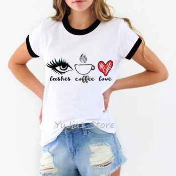 Išgrynintos kavos meilės spausdinti juokingi grafikos tees moterų paprasta tumblr drabužius harajuku kawaii marškinėliai viršų moteriška t-shirt užsakymą marškinėlius