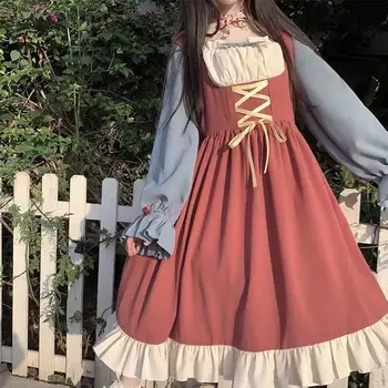Japonijos Minkštas Sesuo Cute Lolita Dress Moterų Viktorijos Gotika Nėriniai-up Kawaii Suknelė Šalis Retro Tamsiai Mergaites Tvarstis Tarnaitė Suknelės 120595