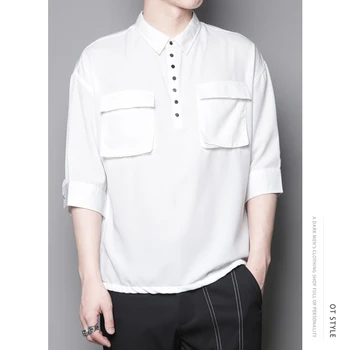 Japonų meno marškinėliai jaunimo paprasta INS striukė vyrams korėjos versija prarasti gražus baltas half-sleeve shirt tendencija 1135