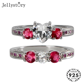 Jellystory prabangus žiedas 925 sterlingas sidabro papuošalai su širdies formos rubinas brangakmenio 2 in 1 žiedas moterims vestuvių dalyvavimo šalies 170853