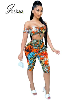 Joskaa Atostogų Trackusit Gėlių Prited Stebėjimo Pasėlių Viršų Ir Šortai, 2 Vnt. Rinkinys Moterims Vasaros Beach Party Outwear 2021 M. Vasaros