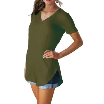Jungtinės amerikos valstijos moterų vasarą V yra dotarłeś prarasti t-marškinėliai su trumpomis rankovėmis ir hem lanko grynos spalvos kailis moterų big metrų 95379