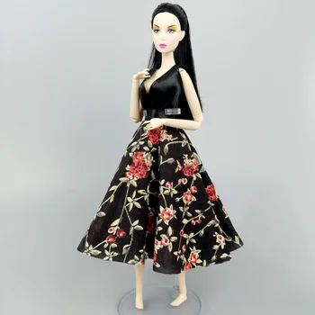 Juoda Kaime Gėlių Mados Suknelė Komplektai Barbie Lėlės Drabužiai Šalis Suknelė Vaikai 