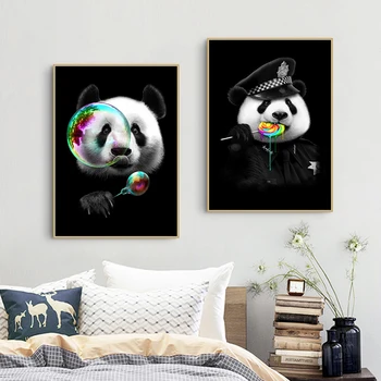 Juokinga Meno Mielas Animacinių filmų Gyvūnų Panda Valgyti Drobė, Tapyba, Plakatas Spausdinimo Cuadros Sienos Meno Kambarį Namų Dekoro (be Rėmelio) 5192