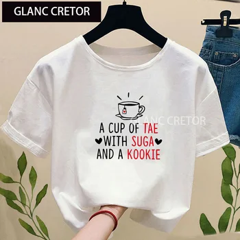 K-Pop Meno korėjos Mados Vasaros moteriškų Rūbų Harajuku Kpop Marškinėlius Puodelio Tae su Suga ir Kookie T-shirt 129705