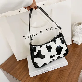 Karvės Pieno Spausdinti Modelio Batono Krepšiai moterų 2021 Šviesus PU Odos Mažų Pečių Maišą Moterų Dizaineris Pažasties Krepšiai bolsos
