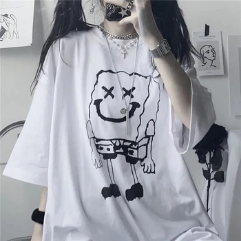 Kawaii Anime Harajuku Viršuje y2k Rožinė Atsitiktinis Palaidų trumpomis Rankovėmis T-shirt In Vasaros Moterų Drabužių Streetwear Negabaritinių marškinėliai Topai 79455