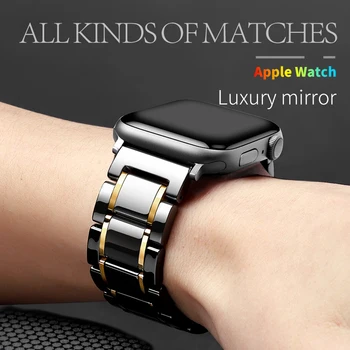 Keramikos Diržu, Apple Watch Band 44mm 40mmm 42mm 38mm Prabangus Nerūdijančio plieno watchband metalo apyrankė iWatch 