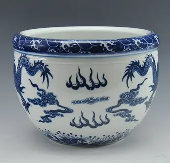 Kinijos Antikvariniai Atgaminti Mėlynos Ir Baltos Spalvos Porceliano Keramikos Žuvies Dubuo Vazonas Su Čing QianLong Ženklas 174371