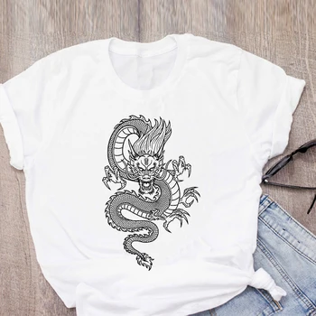 Kinijos Drakonas Spausdinti moteriški marškinėliai Vasaros Drabužių Harajuku Vintage Marškinėliai Atsitiktinis Moterų trumpomis Rankovėmis Prarasti Viršų Moteriška T-shirt