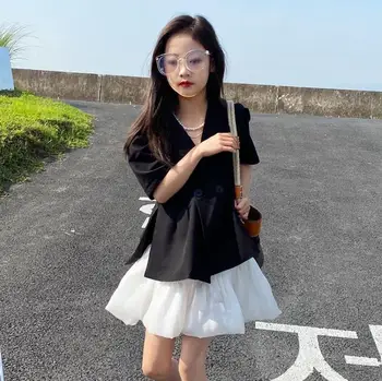 Korėjos stiliaus Baby girl juodas švarkas viršūnes + sijonai 2 vnt rinkinius vaikams, Uždusęs sijonas 2021 m. vasarą naujas mados kostiumai vaikams drabužių w228 159259